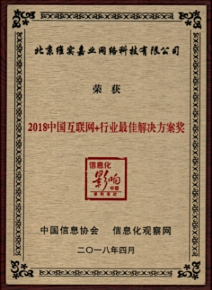 2018年度中国互联网+行业最佳 解决方案奖